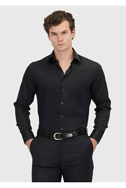 Ramsey Black Plain Regular Fit Woven Classic 100% Cotton Shirt