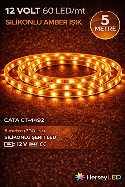 Cata CT-4492 Dış Mekan Amber Renk Silikonlu Şerit LED (5 Metre)