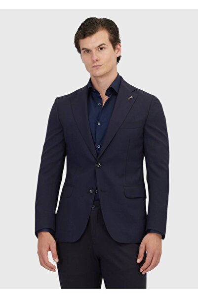 Ramsey Navy Blue Plain Shirt Shoulder Slim Fit 100% Wool Jacket