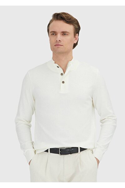 Ramsey Ecru Polo Neck Plain Knit Sweater