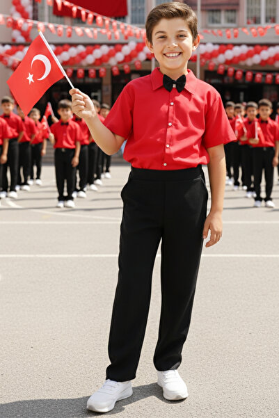 Parla Kids Cămașă roșie Santino pentru băieți, pantaloni negri, papion, ținut...