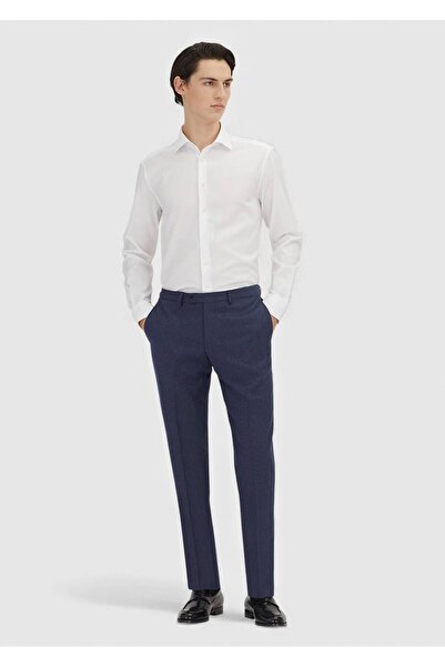 Ramsey Light Navy Blue Plain Fabric Regular Fit Classic 100% Wool Trousers