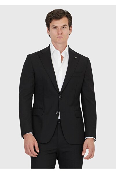 Ramsey Black Plain Shirt Shoulder Slim Fit 100% Wool Jacket