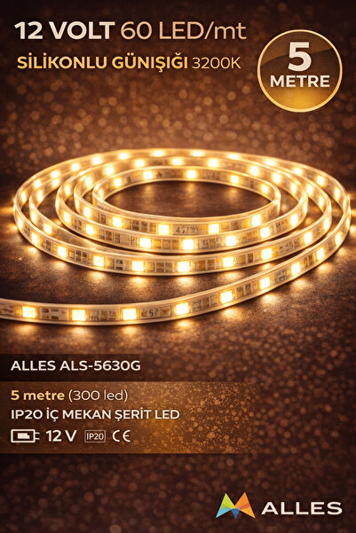 ALLES 5MT SİLİKONLU GÜNIŞIĞI ŞERİT LED 12V 5630/60 5 METRE