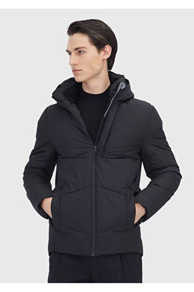 Ramsey Siyah Regular Fit Kapüşonlu Casual Dokuma Mont