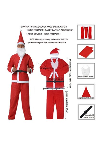 partidolu 10-12 Yaş İçin Elyaf Yılbaşı Noel Baba Kostümü