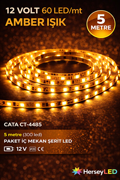 Cata CT-4485 Amber 10 Çipli Şerit LED İç Mekan 12V Amber 5MT/PAKET