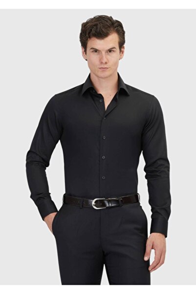 Ramsey Black Plain Slim Fit Woven Classic 100% Cotton Shirt