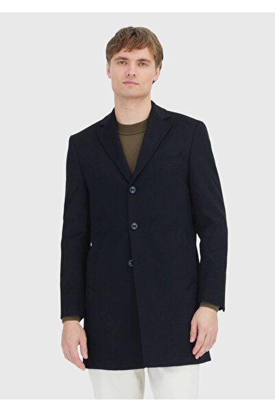 Ramsey Siyah Regular Fit Kelebek Yaka Klasik Dokuma Palto