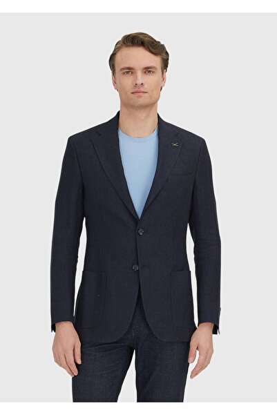 Ramsey سترة زيرويويت قصة ضيقة مصنوعة من الكتان بنسبة 100% باللون الأزرق الداكن