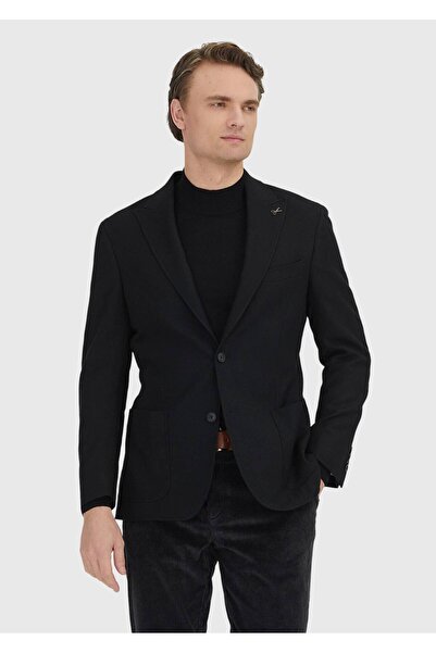 Ramsey Black Shirt Shoulder Slim Fit Wool Blend Jacket