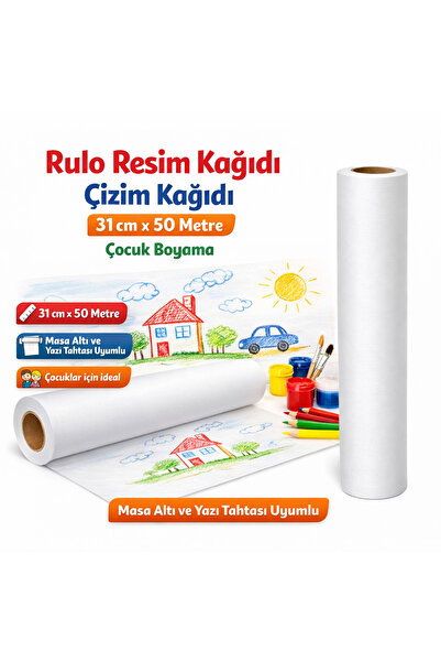 AHDTOPTAN Rulo Resim Kağıdı 31cm Genişlik x 50 Metre Yazı Tahtası Ve Aktivite...