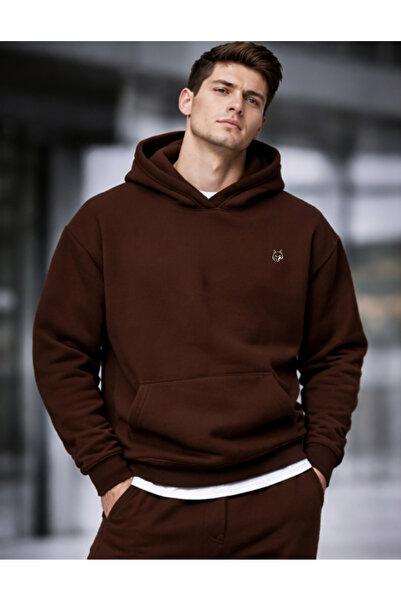 DEEPSENCE Hanorac unisex de iarnă de culoare maro tricou 3 fire gros cu fleec...