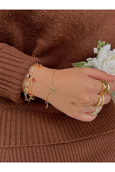 D&Z ACCESSORİES Gold Color Zircon Stone Star Detailed Minimal Shahmeran |   S...