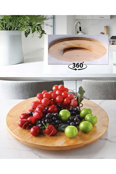 Kitchen Pembelia Bambu 360 Derece Dönen Sunum Sevis Kahvaltı Sunum Tahtası
