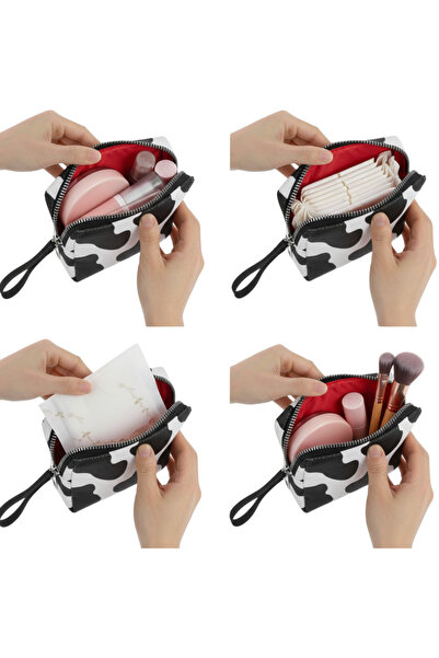 NS reliable 2'li Kadın Hijyenik Ped Saklama Çantası - Siyah ve İnek Desen Ped Düzenleyici Organizer - 10x14x3 cm