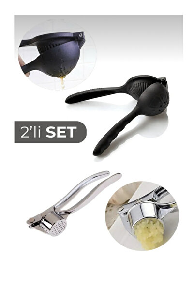 Kitchen Pembelia Set of 2 Stainless Steel Garlic Press and Cast Iron Lemon Sq...
