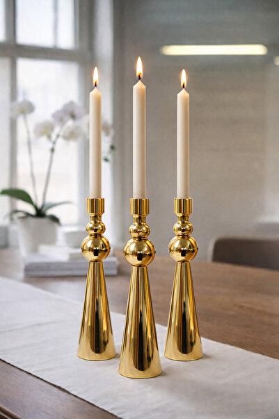 EvLight 3'lü Metal Şamdan Mumluk