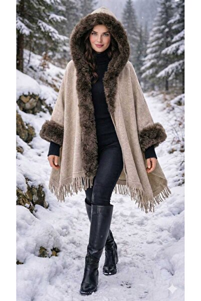 LAGRANZE Γυναικεία κάπα Poncho Lagranzé Nordic με κουκούλα με λεπτομέρεια από...