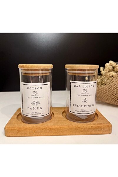 Pembelia Life 2 Pack Cotton Swab Jar Acrylic with Wooden Stand