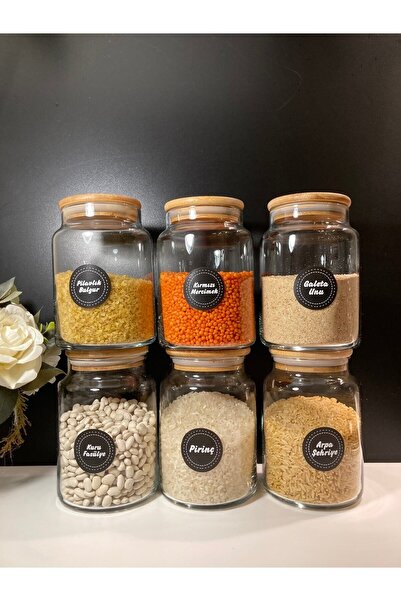 Pembelia Life 6'lı Etiketli Bambu Vakumlu Kapaklı Cam 800 Ml Kavanoz Seti Bak...