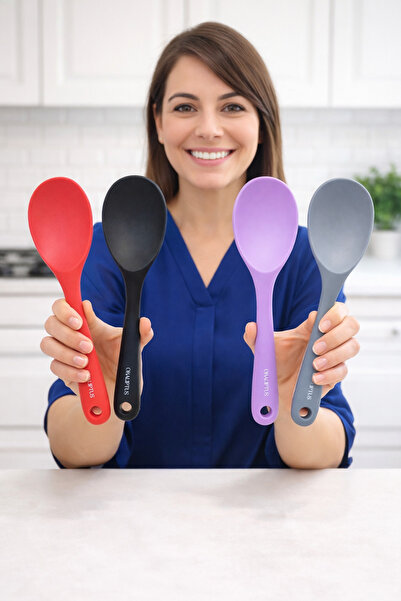 Single (4 Pieces) Ultra Hard Tip Silicone Serving Rice Spoon High Heat Resist...