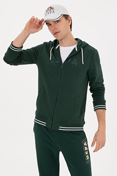 U.S. Polo Assn. سترة رجالية محبوكة بقصة عادية وسحاب أمامي ولون أخضر داكن 5031...