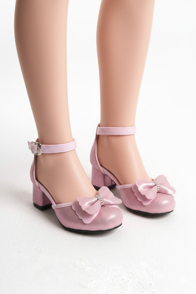 CAMOLLA Ružové dievčenské topánky na podpätku Elsa s mašľou