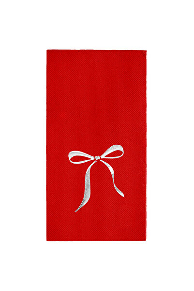 Story مناديل ورقية حمراء اللون مقاس 40 × 40 سم، مزينة بشريط فضي على شكل فيونك...