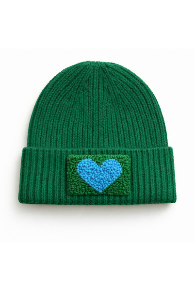 byebruketenci Зелена вълнена шапка с синьо-зелено сърце луксозна шапка
