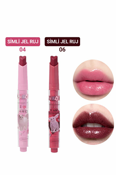 Kozmetik Magic Cats Simli Jel Ruj Seti 04 & 06 – Cam Parlaklığı Veren Nemlend...