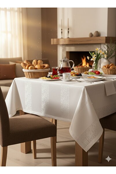 Sfr Home by FİSKOS Strip Board Pattern Stain-Resistant Dining Table Cloth 160...