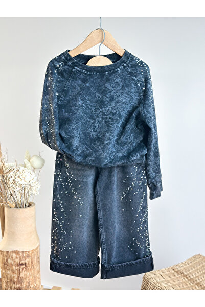 Pinkitokids Set pentru fete cu pantaloni de blugi și Stone Swea tricou lavabil