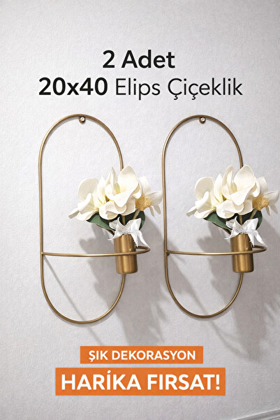 VENON 2 Adet Elips Çiçeklik Modern Dekoratif Metal Duvar Çiçeklik 20 x 40 Sal...