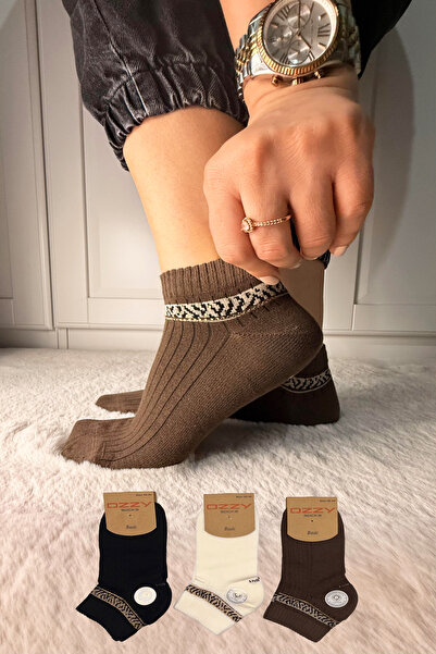 Ozzy Socks 3 Çift Kadın Taş Detaylı Dikişsiz & Takviyeli Patik Çorap