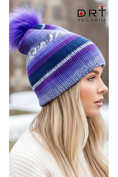 drt tasarım قبعة بوم بوم نسائية أرجوانية من أناضوليا بطبقة مزدوجة DRT-BEAN-0101