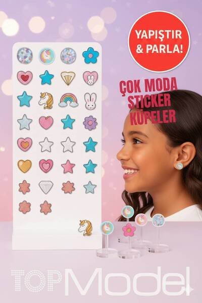 Top Model Unicorn Sticker Küpe Seti – Renkli Tasarım, Zararsız ve Eğlenceli K...