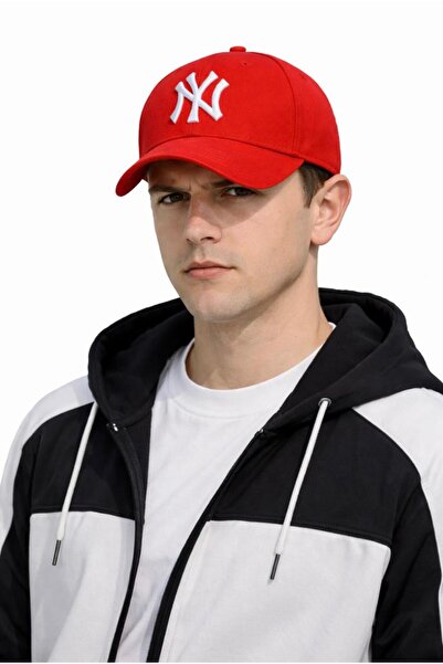 Silver Unisex Baseball Ny Hat Embroidered Red-White
