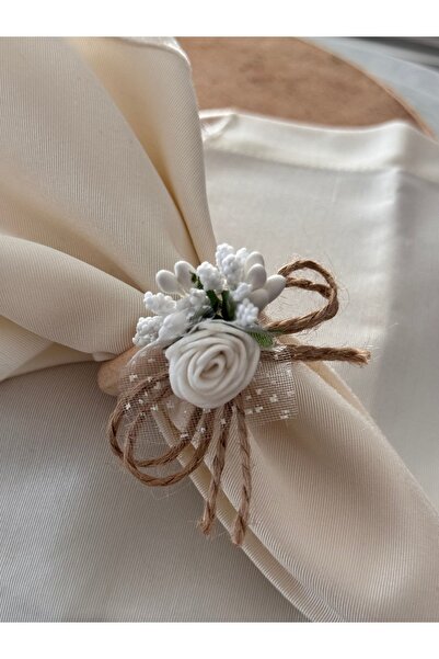 EL YAPIMI Set of 6 Rustic Floral Napkin Rings |   Wooden Tableware Accessory