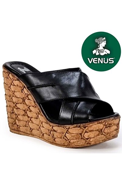Venüs Pruh Genuine Leather Women's Slippers Black