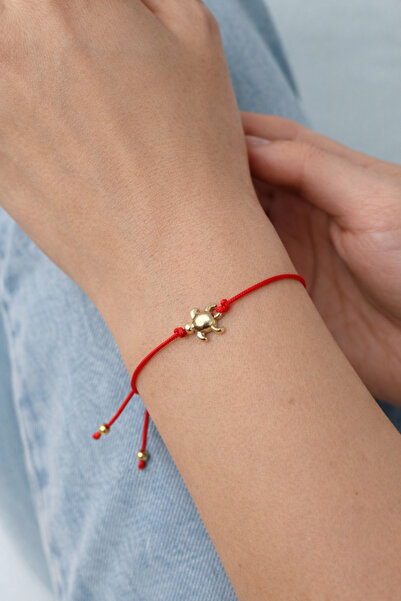 Femenino Kırmızı İpli Gold Kaplumbağa Figürlü Ayarlanabilir Şans Bilekliği