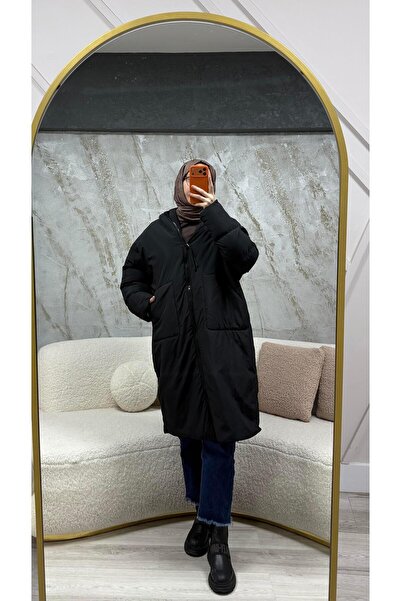 Touche Oversize Maxi Şişme Mont Siyah