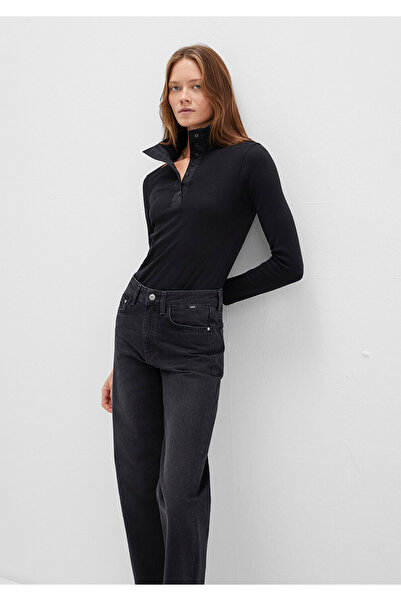 Mavi Button Detailed Mock Neck Black T-Shirt Fitted / Bodycon Cut 1613614-900