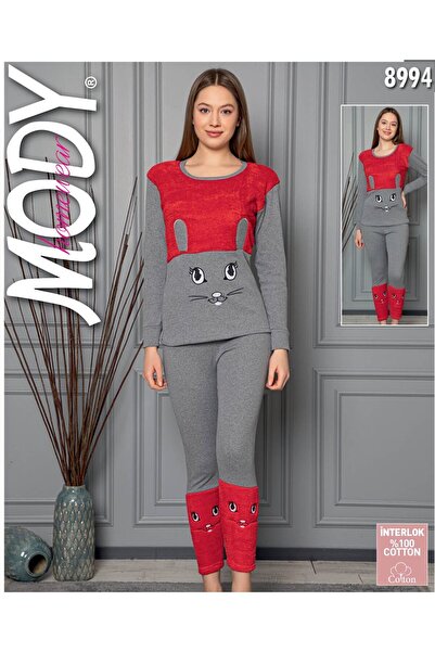 MODY طقم بيجامة نسائية شتوية بنقشة أرنب