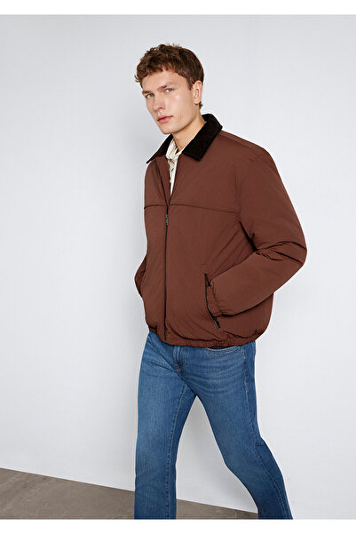 Mavi Kadife Yaka Detaylı Kahverengi Ceket Oversize / Geniş Kesim 0110778-91341