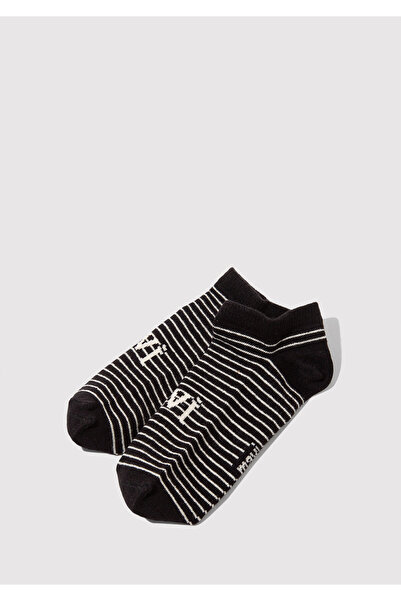 Mavi Logo Çizgili Siyah Patik Çorap 1913783-900