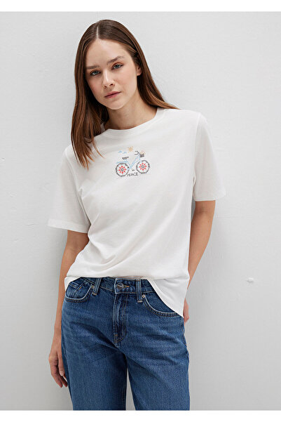 Mavi Bicycle Printed Ecru T-Shirt Regular Fit / Regular Cut 1613469-70057