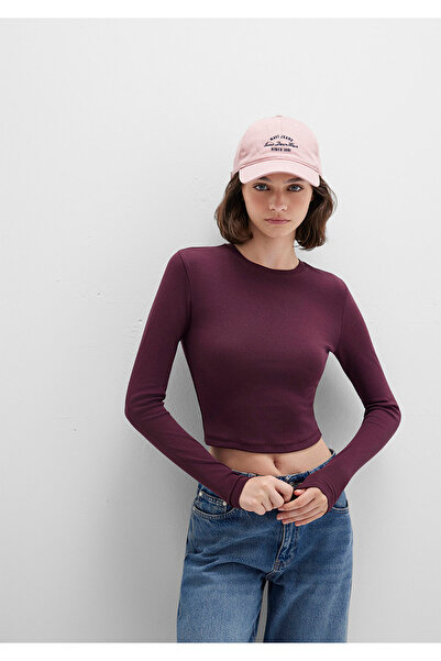 Mavi Uzun Kollu Mor Crop Basic Tişört Crop / Kısa Kesim 1612822-70434