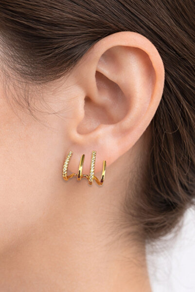 Crc Bijuteri أقراط ذهبية مرصعة بالأحجار - أقراط نسائية أنيقة ولامعة