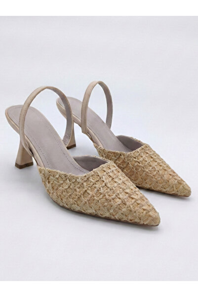 Shoesers Women's Special Design Pointed Toe Straw Coated Daily Heeled Shoes